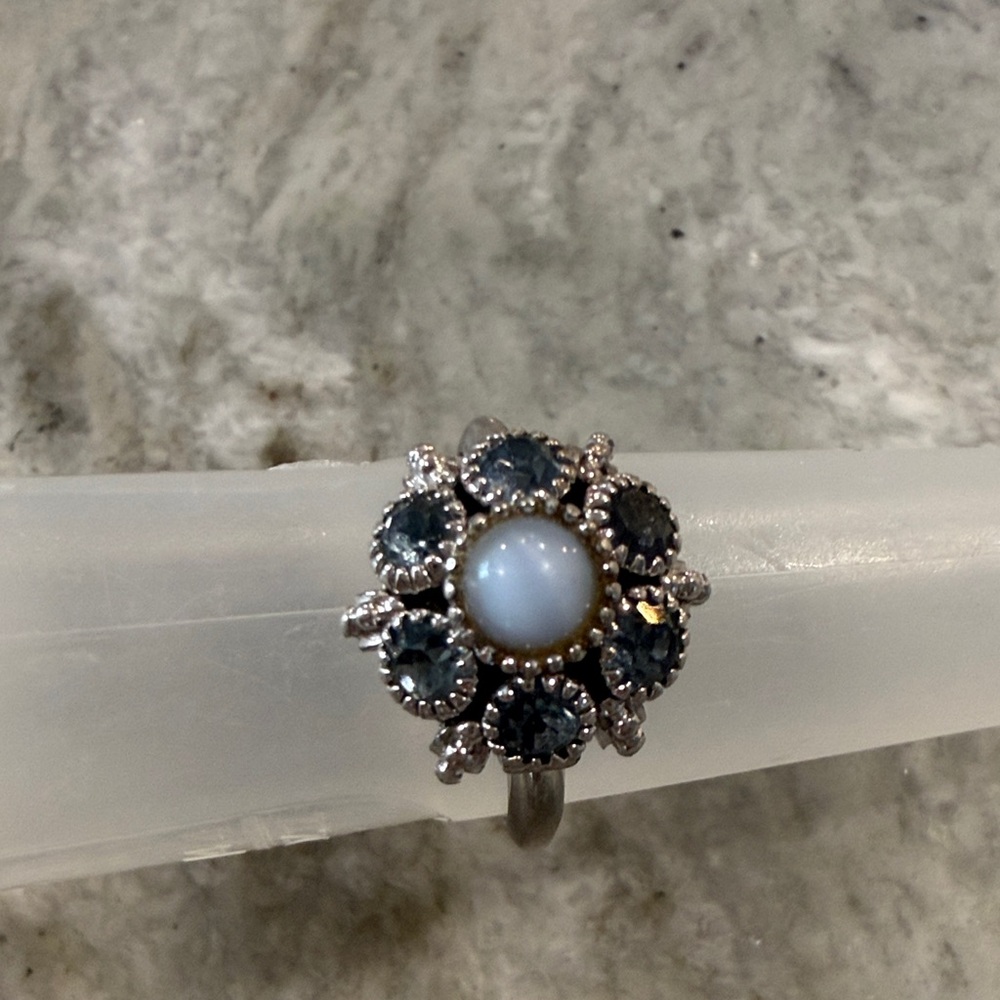 Avon Silver Ring with Blue and White Stones - Picture 2 of 3